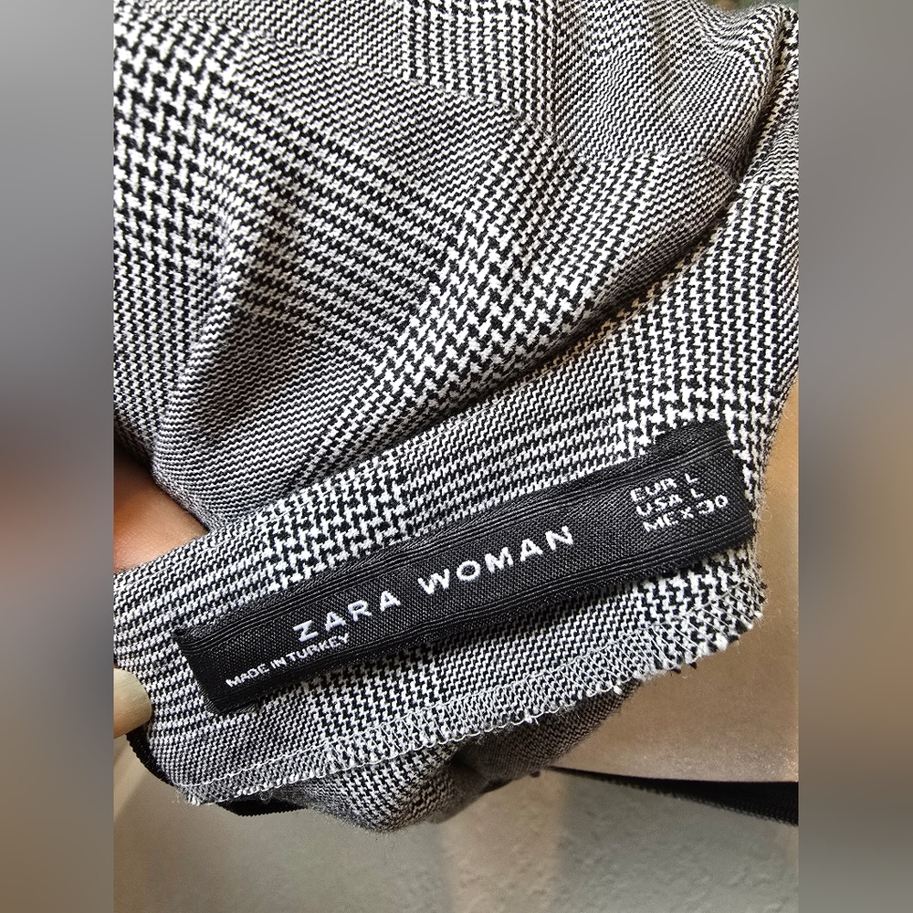 Zara Checked Ruched Arms Playd Gray Dress Size L - Picture 6 of 8